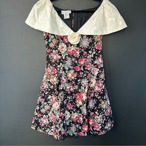 Vintage 1980s Jessica McClintock Gunne Sax off the Shoulder Floral Mini Dress